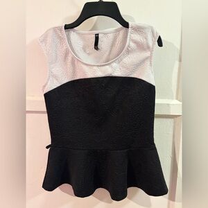 NWOT Love Culture Elegant Black and White Textured Peplum Top